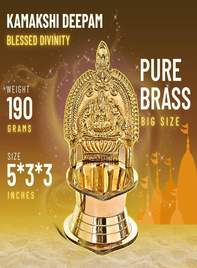 BulkySanta Pure Brass Kamakshi Deepam 5"x3"x3" Big Size | 190 Grams Approx. | Kamatchi vilakku | Kamakshi Devi Oil Lamp (12 cm Long) (1) - Image 2
